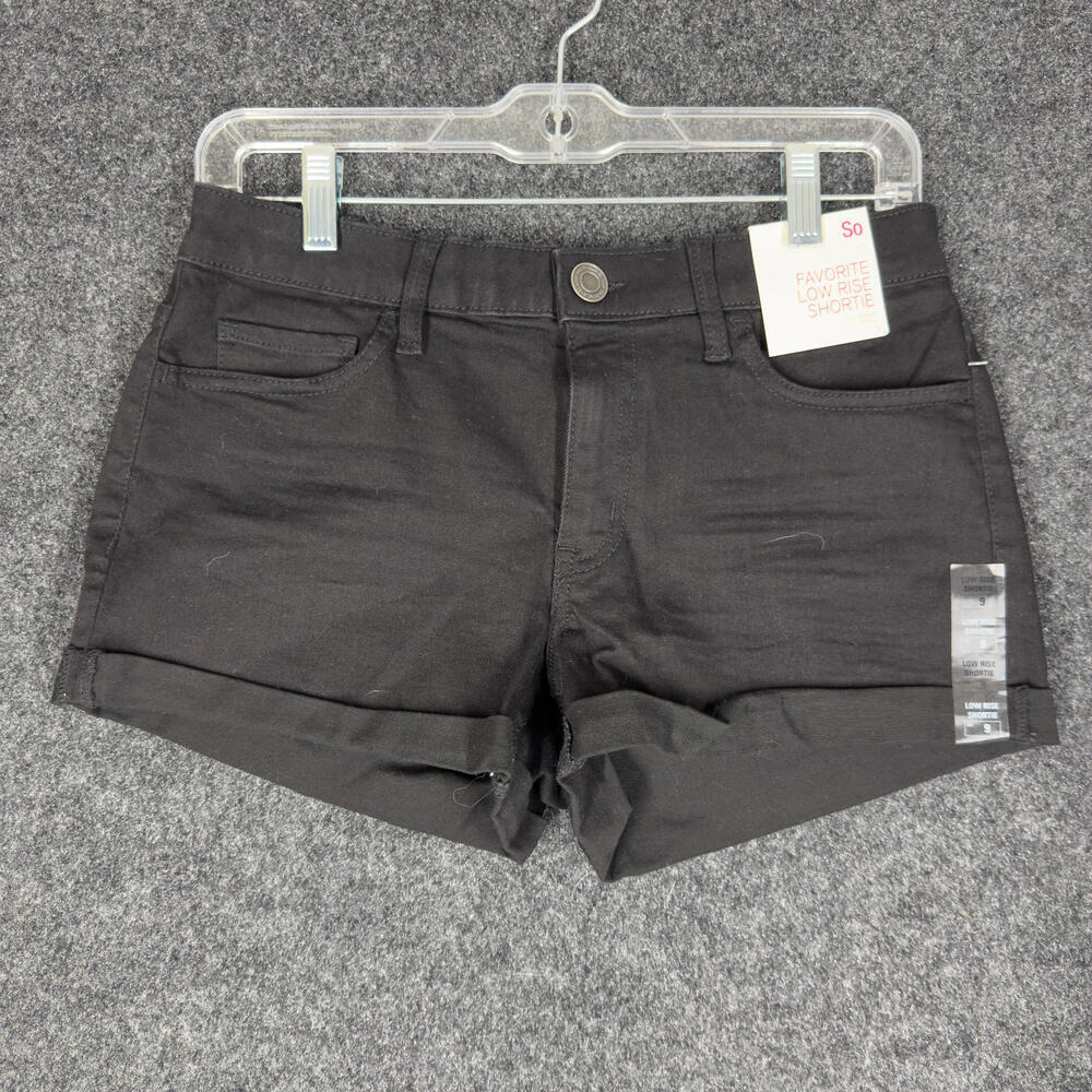 New So Shorts Women 9 Black Low Rise Cuffed Pockets Hot Pants Cotton Casual